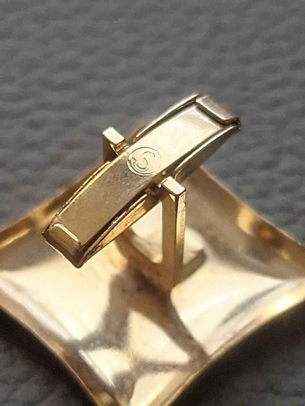 Vintage Men's Gold Tone Cufflinks Engraved Art Deco Style Square Stamped S
